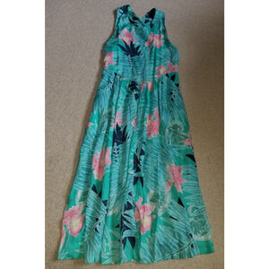 VINTAGE Womens Dress-KAUA'IANA-HAWAII-blue/pink tropical floral maxi crossback-M